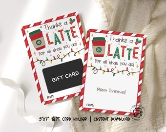 Christmas Coffee Gift Card Holder, Thanks a Latte Printable, Teacher Coworker Holiday, Instant Download
