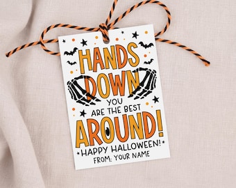 Printable Halloween Gift Tag, Hands Down You Are the Best Appreciation Label for Friends, Skeleton Treat Bag Party Favor Digital Download