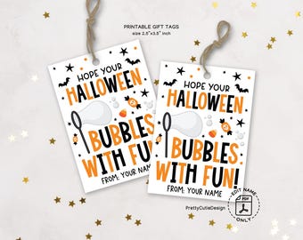 Halloween Bubble Wand Gift Tags Printable: Non-Candy Favor Labels, Digital Download