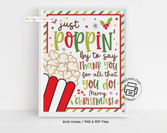 Christmas Popcorn Bar Sign Printable, Popcorn Christmas Appreciation Sign, Holiday Lounge Room Sign, Thank You Staff and Teacher Sign