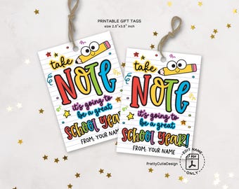 Printable First Day of School Gift Tag, Back to School Take Note Tags for Teachers Instant Download, Pen Marker Gift Tag for Teacher
