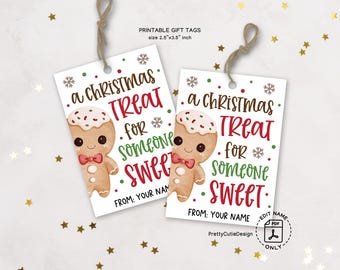 Christmas Gift Tags Printable, Gingerbread Treat for Someone Sweet, Holiday Wrapping Labels