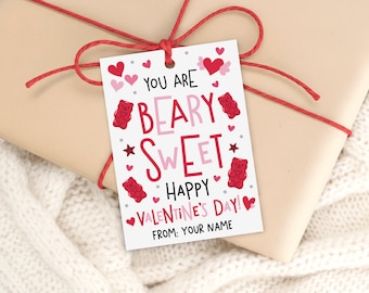 Gummy Bear Valentine Tags, Beary Sweet Gift Label, Kids Candy Class Favor, Digital Download