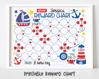 Nautical Reward Chart Printable, Kids Sticker Tracker, Potty Training Chore Routine