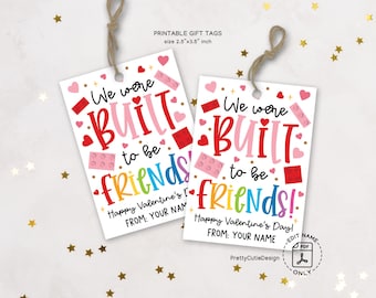 Valentine Gift Tags, Built to Be Friends Valentine Tag, Toy Classroom Valentine, School Teacher Kids Party Valentine, DIY Editable Template