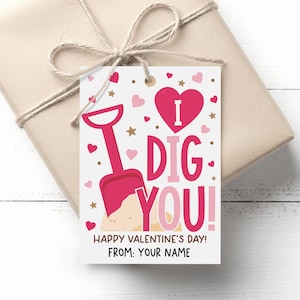 Valentine Gift Tag Printable, I Dig You Gardening Pun, Treat Bag Label, Digital Download