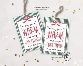 Warm and Cozy Christmas Gift Tags, Printable Holiday Labels for Teachers, Neighbors