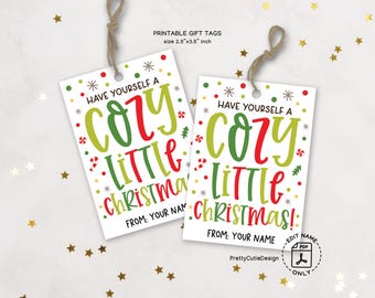Christmas Gift Tags, Cozy Little Holiday Printable, Festive Red Green Label, Instant Download