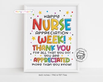 Nurse Appreciation Week Sign Printable, Thank You Nurse Wall Art, Colorful Digital Gift, Nurse Week Decor, Instant Download Poster