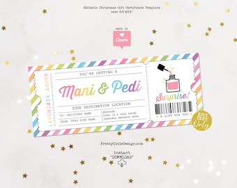 Manicure Pedicure Surprise Ticket Template,Manicure Pedicure Surprise Ticket Editable Template Gift For Her, Mani Pedi Voucher Template