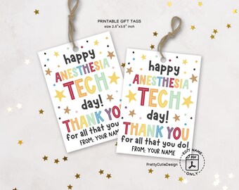 Anesthesia Tech Appreciation Gift Tags, Happy Anesthesia Technician Day Favor Tags, Printable Thank You Card Instant Download