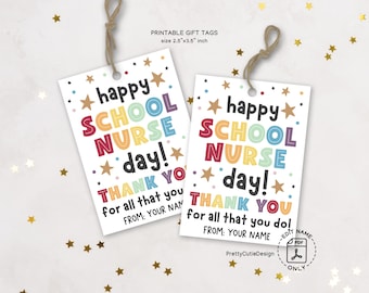 School Nurse Day Gift Tag Printable, Colorful Thank You Tags for Nurses, Happy School Nurse Appreciation, Staff Gift Tag Idea