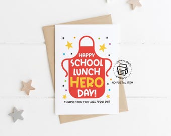 School Lunch Hero Day Greeting Card Printable, Thank You Card for Cafeteria Staff, Lunch Hero Appreciation Week Card Download