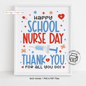 Schul Krankenschwester Tag Zeichen druckbar, glücklich Schul Krankenschwester Wertschätzung Poster, danke Krankenschwester Wandkunst, Personal Wertschätzung Instant Download Dekor