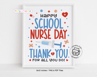 School Nurse Day Sign Printable, Happy School Nurse Appreciation Poster, Thank You Nurse Wall Art, Staff Appreciation Instant Download Decor