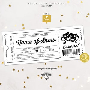 Broadway Ticket Geschenkvorlage, Musical Broadway Ticket druckbare Gutscheine Geschenkgutschein, Broadway Show Surprise Gift Card Reveal