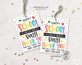 School Lunch Hero Day Gift Tags Printable, Cafeteria Staff Thank You Tags, School Staff Appreciation Rainbow Bag Tags Instant Download