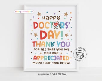 Thank You Doctor Printable Sign, Happy Doctor’s Day Wall Art, Instant Download Poster for Medical Office, Clinic or Hospital
