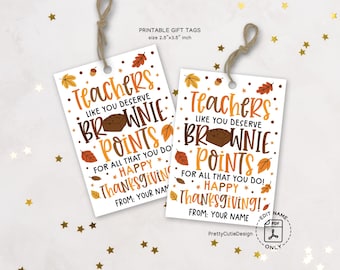 Thanksgiving Brownie Gift Tags Printable, Teacher Appreciation Gifts (PDF Download)