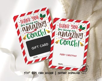 Christmas Coach Gift Card Holder Printable: Thank You Card, Holiday Team Appreciation (PDF)