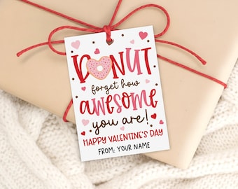 Valentine Donut Gift Tags Printable, Classroom Treat Bag Labels, Teacher Coworker Appreciation