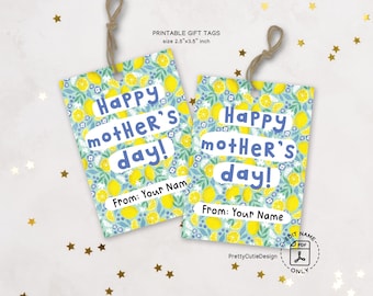 Happy Mother's Day Gift Tag Printable, Lemon Floral Gift Tag for Mom, Spring Mother's Day Favor Tags, Instant Download PDF Tag
