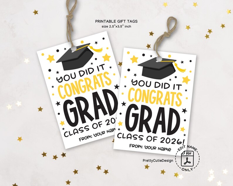 Class of 2026 Graduation Gift Tags Printable, Black Gold School Party ...