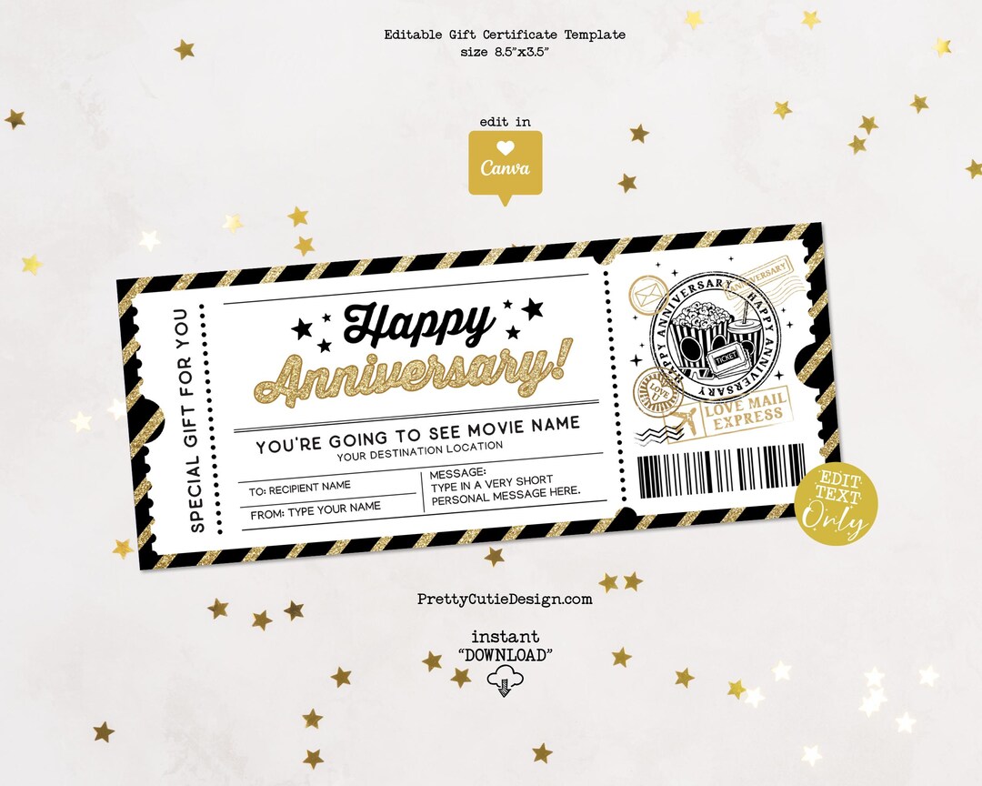 Movie Theater Gift Certificate Template, Movie Surprise Ticket Gift ...