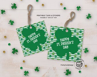 Happy St Patricks Day Printable Gift Tags, St Patricks Day Shamrock Gift Tag, St Pattys Day Cookie Tag, St Patrick Classroom Treat Tags