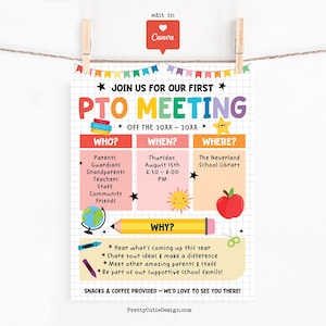 First PTO Meeting Flyer Template, Editable School PTA Meeting Invitation Canva, Printable Parent Teacher Organization Poster, Back to School