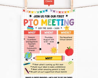 First PTO Meeting Flyer Template, Editable School PTA Meeting Invitation Canva, Printable Parent Teacher Organization Poster, Back to School