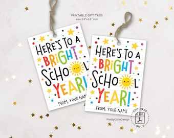Bright School Year Gift Tags Printable, First Day of School Favor Tags, Teacher Student Welcome Bag Tags, Sun Theme Classroom Labels