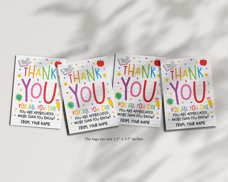 Teacher Thank You Gift Tag Printable With Rainbow School Icons and ...