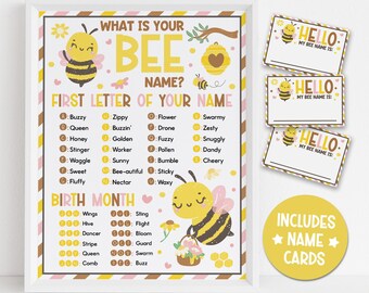 Bee Name Game Printable, Cute Spring Party Activity for Kids, Garden Birthday Classroom Game, Bumble Bee Name Cards, Instant Download PDF