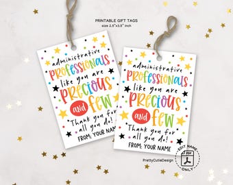 Administrative Professionals Day Gift Tags Printable, Precious and Few Tags, Admin Week Thank You Tags, Office Staff Appreciation Labels