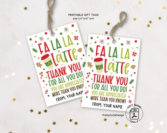 Christmas Coffee Gift Tags: Fa La La Latte Thank You (Printable)