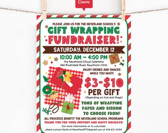 Gift Wrapping Fundraiser Flyer, School Holiday Event Poster, Editable Canva Template