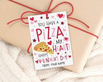 Pizza Valentine Gift Tags Printable, Pizza My Heart Label, Kids Food Pun Class Favor