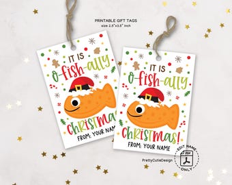 O-fish-ally Christmas Tags, Printable Student Gift, Classroom Treat Favor, School Holiday Pun Idea