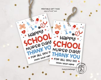 School Nurse Day Gift Tags Printable, Thank You Tags for School Nurse Appreciation, Nurses Week Favor Tags, Instant Download PDF