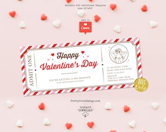 Valentine's Day Spa Massage Gift Certificate Template, Editable Surprise Spa Treatment Ticket, Digital Download Valentine's Day Coupon
