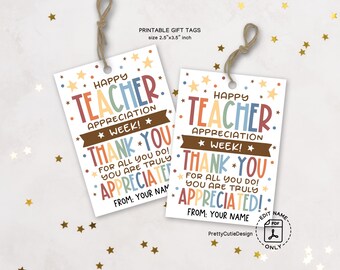 Teacher Appreciation Week Gift Tags Printable, Thank You for All You Do, You Are Truly Appreciated, Teacher Gift Bag Tags