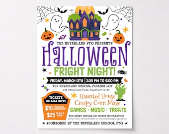 Halloween Fright Night Flyer, Editable PTO/PTA Fundraiser Template, School Haunted House Corn Maze Event, Printable Digital Download