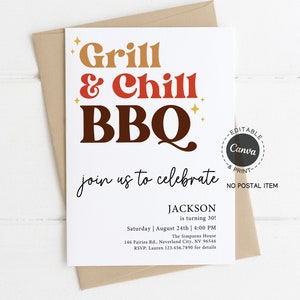 Grill and Chill BBQ Geburtstagseinladung, Gartenparty einladen für Erwachsene, druckbare Einladung zum 30