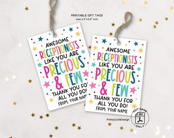 Receptionist Day Gift Tag Printable, Thank You Tags for Office Staff, Secretary Appreciation, Instant Download PDF Template
