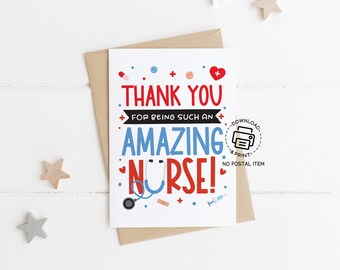 Thank You Nurse Card Printable, Amazing Nurse Greeting Card, Instant Download for Nurses Week Appreciation Gift, Print at Home