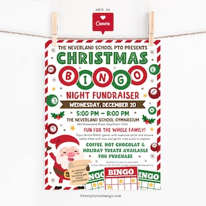 Christmas Bingo Night Flyer, Canva Template, School PTO Holiday Fundraiser Poster