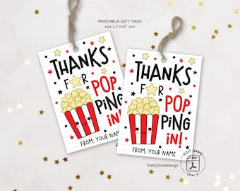 Thanks for Popping in Gift Tags Printable, Popcorn Themed Back to School Tags, Teacher Welcome Tags, Classroom Favor Tags, Instant Download