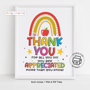 Lehrer Anerkennung Woche Dankeschön Zeichen druckbar, Regenbogen Bleistift Apfel Poster für Klassenzimmer Personal Anerkennung, Sie sind geschätztes Geschenk