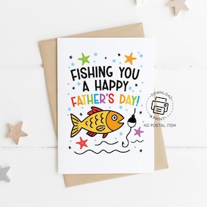 Biglietto d'auguri stampabile per la festa del papà a tema pesca, divertente biglietto d'auguri per papà a tema pesca, auguri fai da te per la festa del papà, regalo scaricabile immediatamente per papà